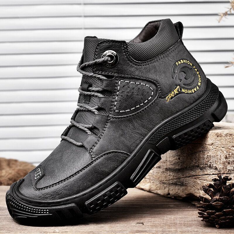 Heren Echt Leer Zachte Zool Veters Wandelschoenen Casual Tooling Laarzen