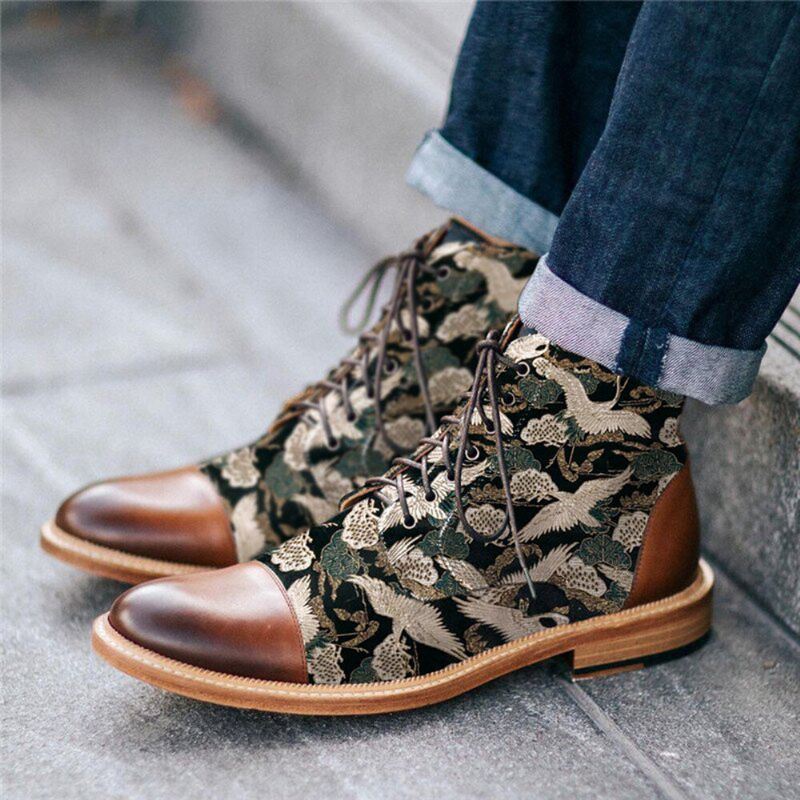 Heren Flying Crane Bedrukt Doek Cap Toe Comfy Wearable Ankle Jack Boots