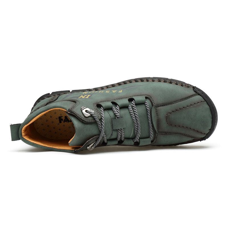 Heren Handstiksels Lederen Veterschoenen Antislip Soft Sole Outdoor Enkellaarsjes