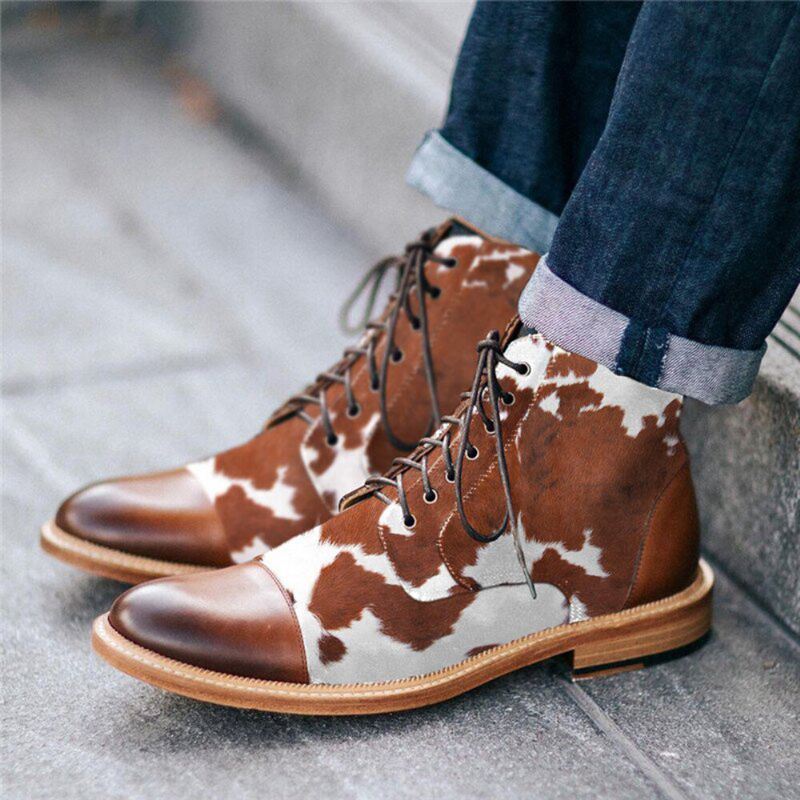 Heren Koe Spot Gedrukte Cap Toe Comfy Ankle Jack Boots