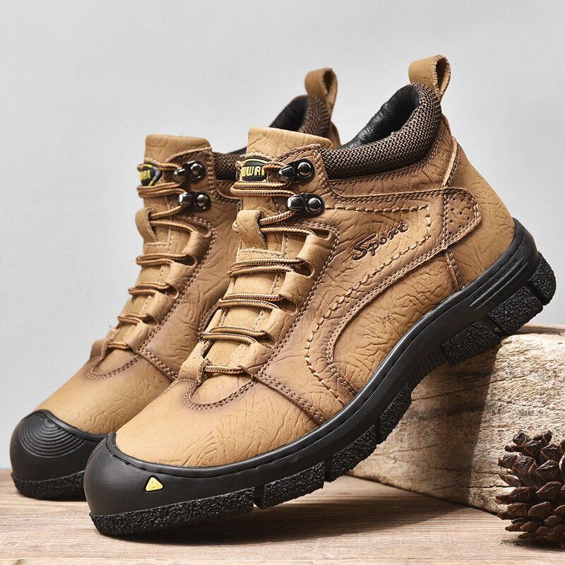 Heren Koeienhuid Dikker Warme Pluche Voering Outdoor Casual Tooling Boots