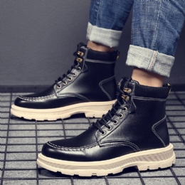 Heren Lederen Ademende Zachte Zool Comfortabele Engeland Stijl Pure Kleur Casual Martin Boots