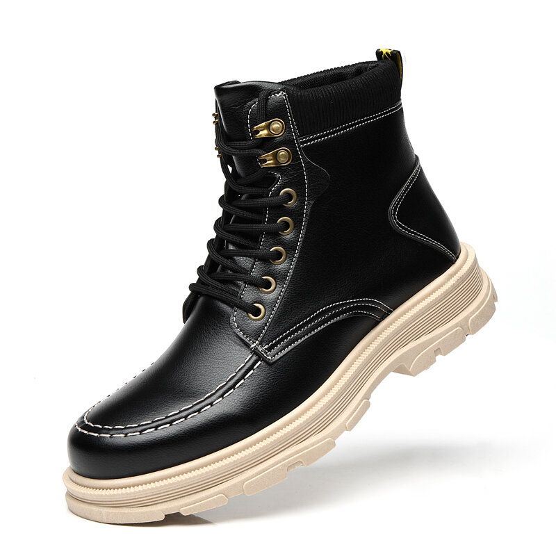 Heren Lederen Ademende Zachte Zool Comfortabele Engeland Stijl Pure Kleur Casual Martin Boots