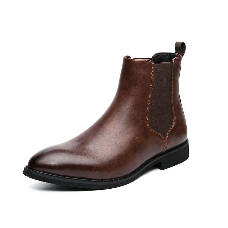 Heren Lederen Puntige Teen Zachte Zool Trendy Slip Op Casual Chelsea Boots