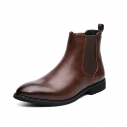 Heren Lederen Puntige Teen Zachte Zool Trendy Slip Op Casual Chelsea Boots