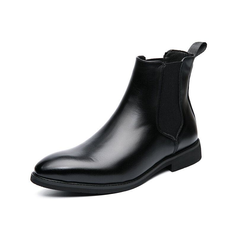 Heren Lederen Puntige Teen Zachte Zool Trendy Slip Op Casual Chelsea Boots