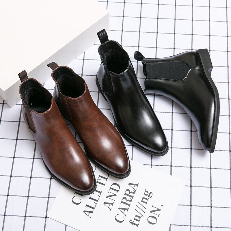 Heren Lederen Puntige Teen Zachte Zool Trendy Slip Op Casual Chelsea Boots