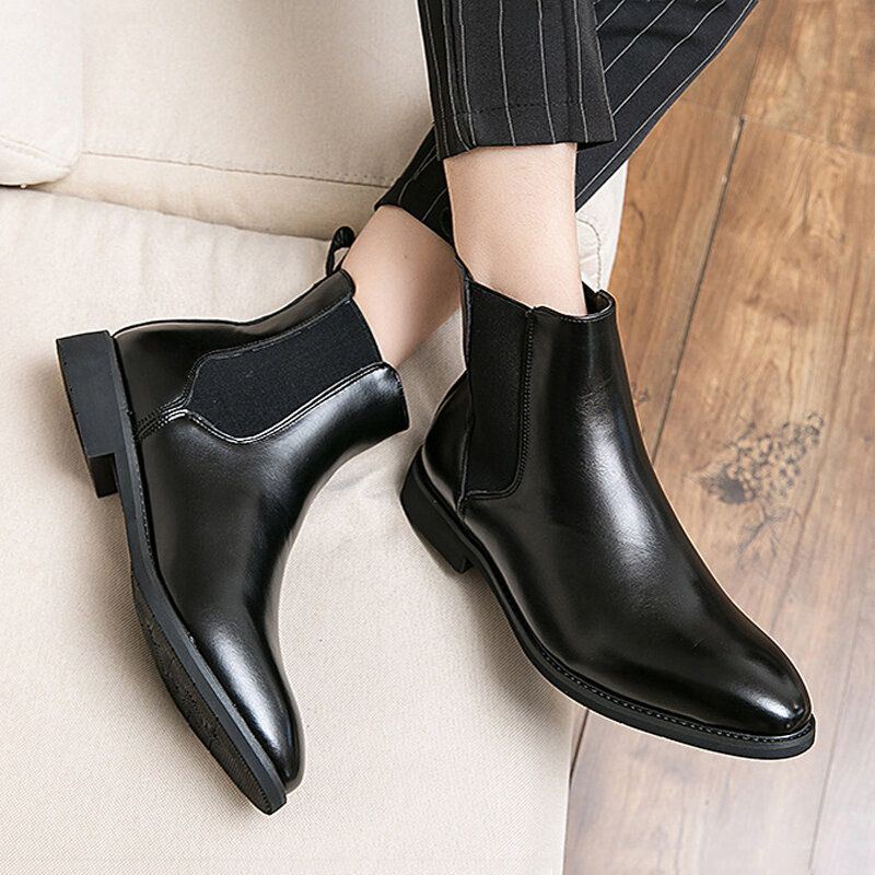 Heren Lederen Puntige Teen Zachte Zool Trendy Slip Op Casual Chelsea Boots