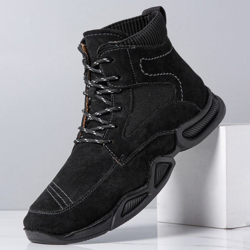 Heren Microfiber Ademende Hand Stitiching Zachte Zool Lace Up Casual Enkellaarsjes