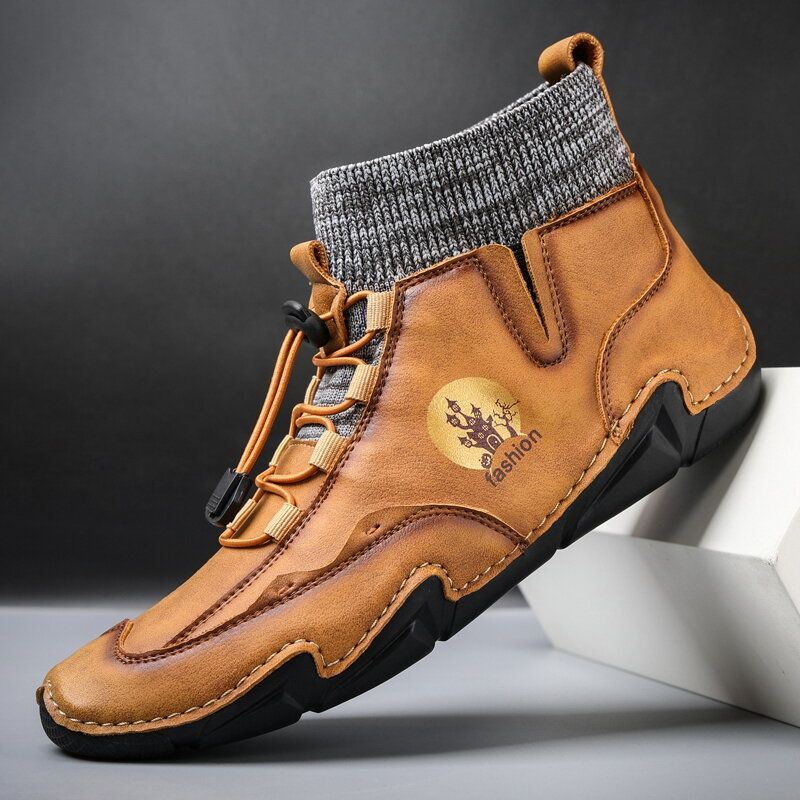 Heren Microfiber Ademende Zachte Bodem Antislip Veterschoenen Warme Sok Laarzen Casual Schoenen