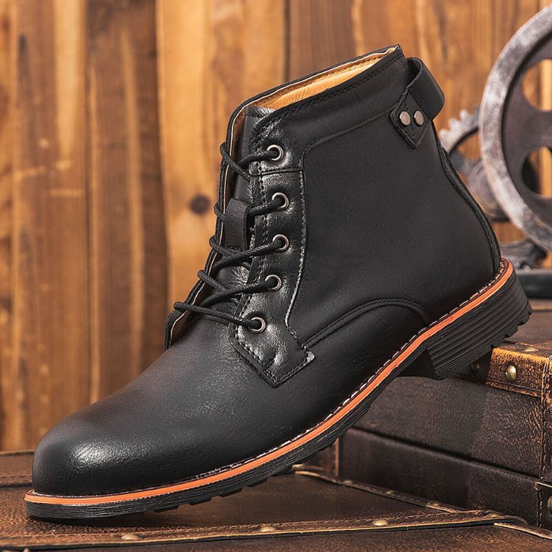 Heren Microfiber Lederen Motorlaarzen Met Ronde Neus Martin Boots