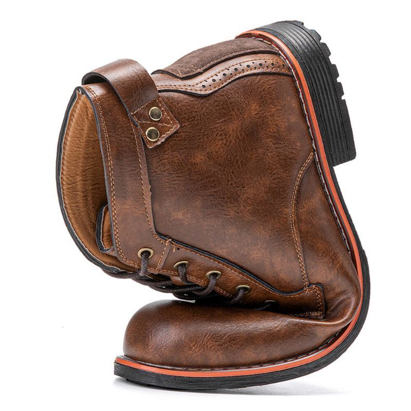 Heren Microfiber Lederen Motorlaarzen Met Ronde Neus Martin Boots