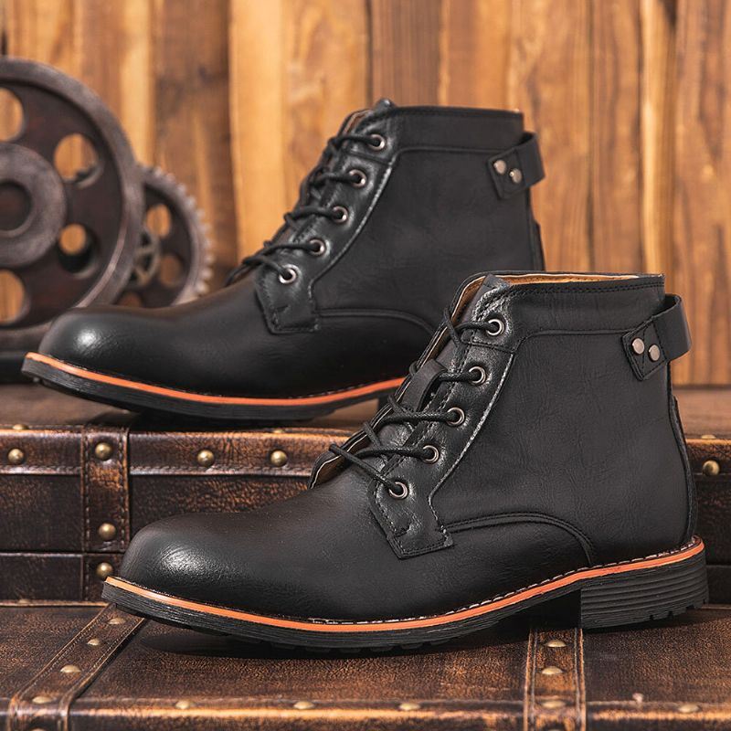 Heren Microfiber Lederen Motorlaarzen Met Ronde Neus Martin Boots