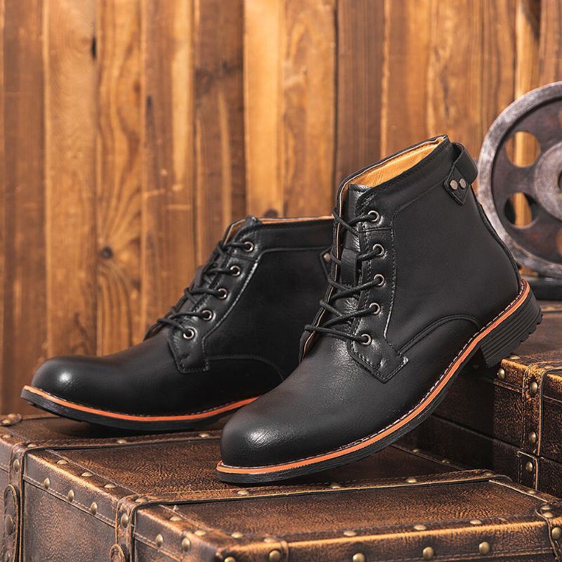 Heren Microfiber Lederen Motorlaarzen Met Ronde Neus Martin Boots