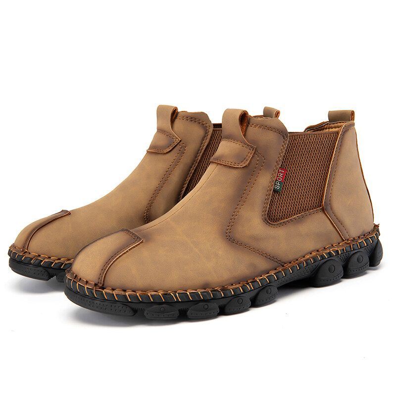 Heren Microfiber Leer Comfortabele Zachte Zool Elastische Slip On Handstiksels Chelsea Boots