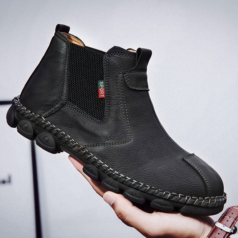 Heren Microfiber Leer Comfortabele Zachte Zool Elastische Slip On Handstiksels Chelsea Boots