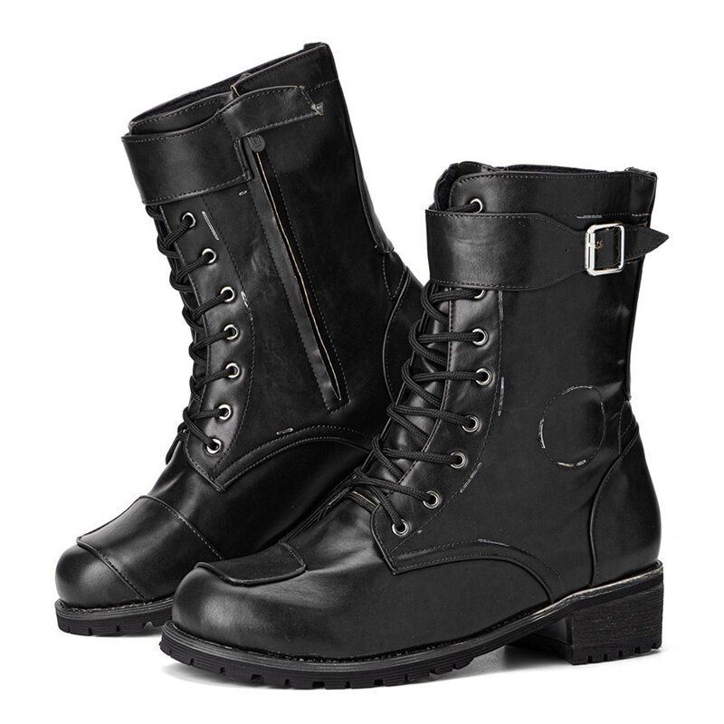 Heren Pu Antislip Side Zipper Lace Up Retro Casual Boots