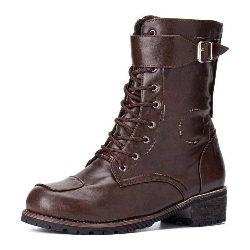 Heren Pu Antislip Side Zipper Lace Up Retro Casual Boots