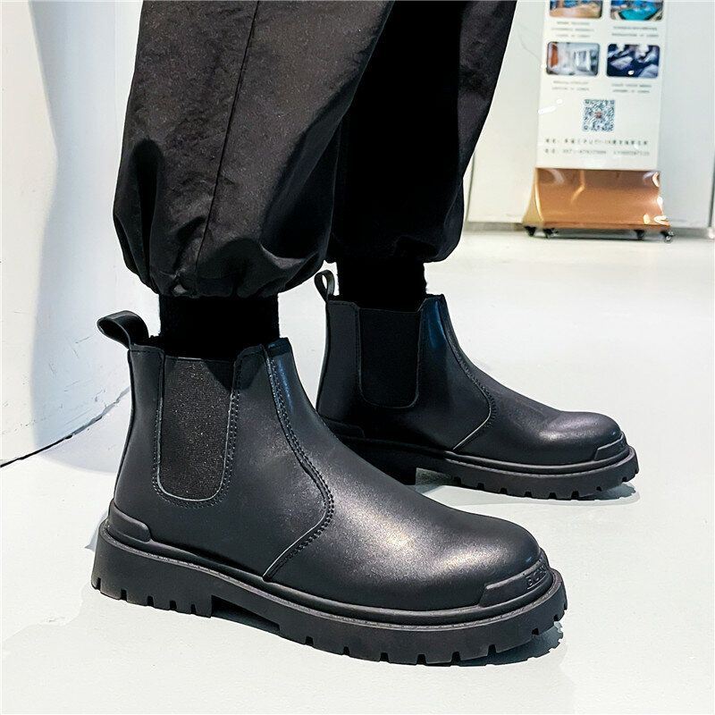 Heren Pu Lederen Hoge Splitten Instappers Casual Chelsea Boots