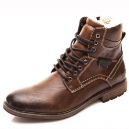 Heren Retro Antislip Warme Voering Veterschoenen Casual Rits Enkellaarsjes