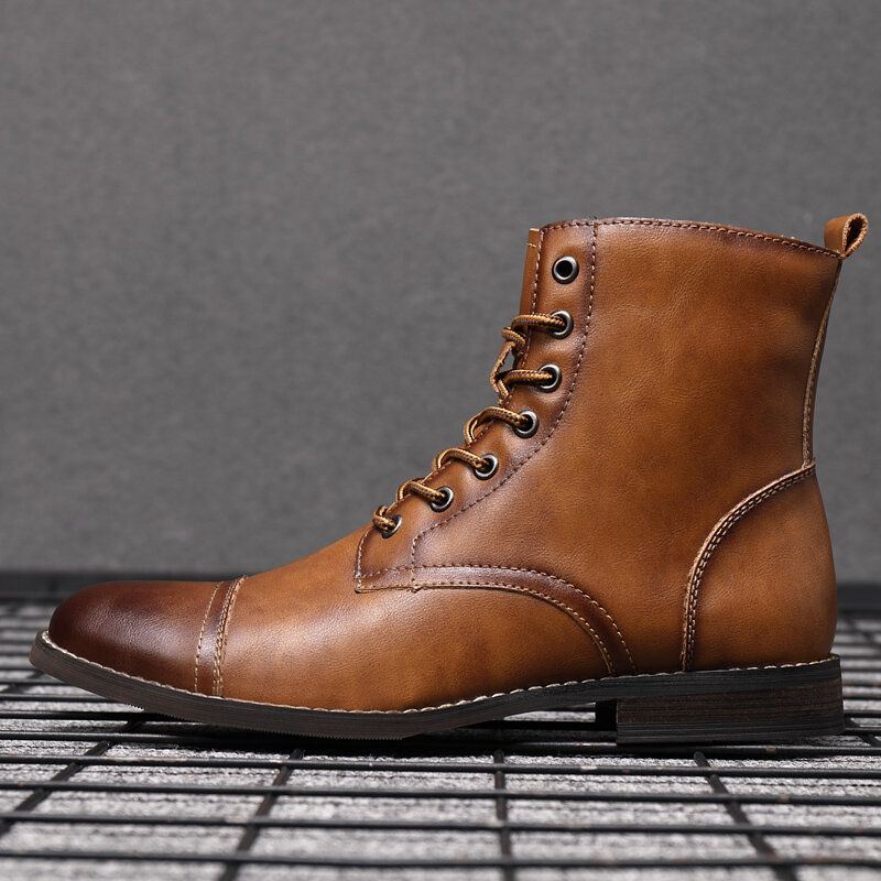 Heren Retro Handgemaakte Britse Stijl Cap Toe Lederen Formele Jurk Laarzen