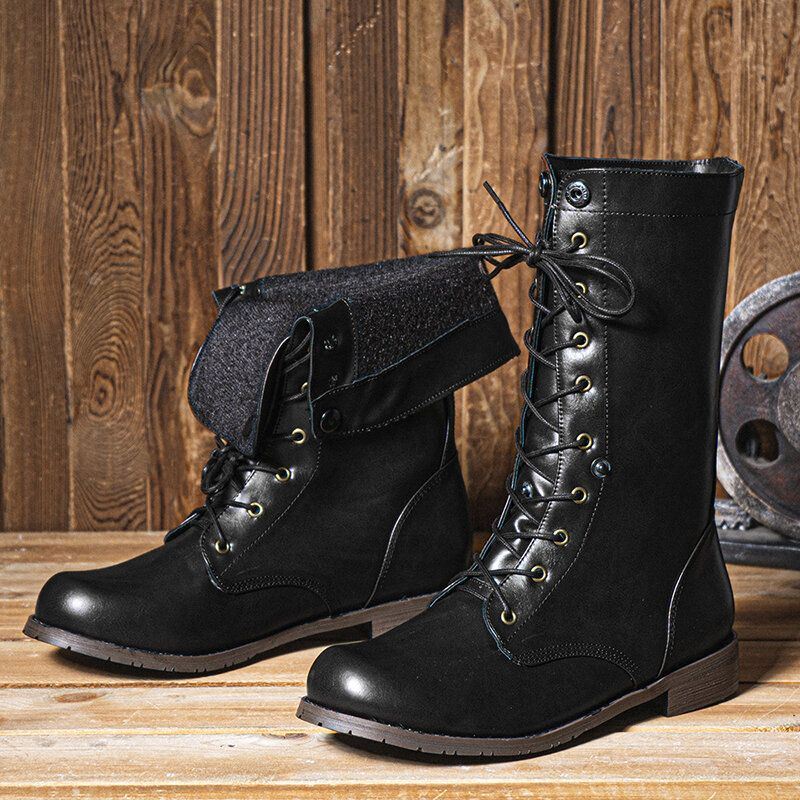 Heren Retro Non-slip Button Casual Lace Up Western Boots