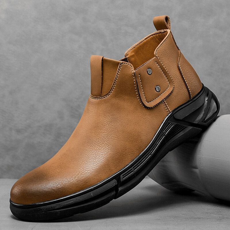 Heren Retro Rundleer Antislip Soft Sole Elastische Slip On Chelsea Boots