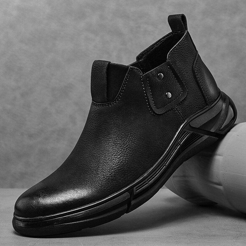 Heren Retro Rundleer Antislip Soft Sole Elastische Slip On Chelsea Boots