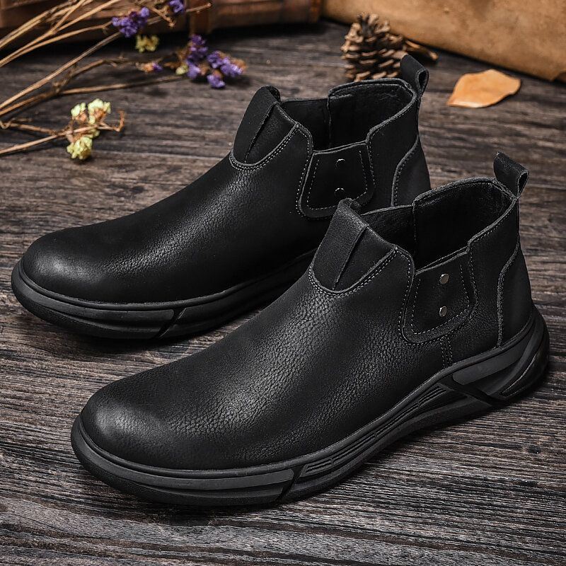 Heren Retro Rundleer Antislip Soft Sole Elastische Slip On Chelsea Boots