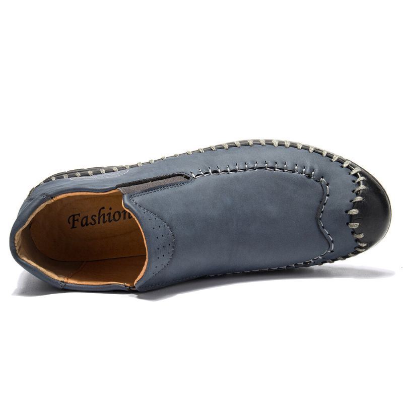 Heren Rubberen Teen Hand Stiksels Leer Antislip Zachte Casual Slip-on Laarzen