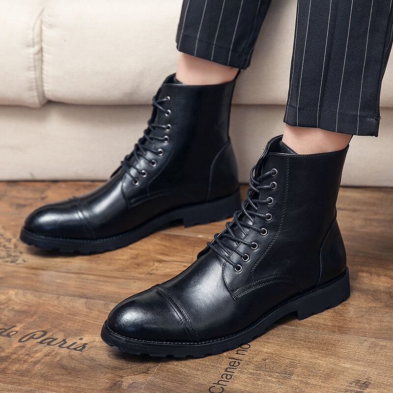 Heren Rundleer Comfy Soft Sole Vintage Business Lace Up Casual Boots