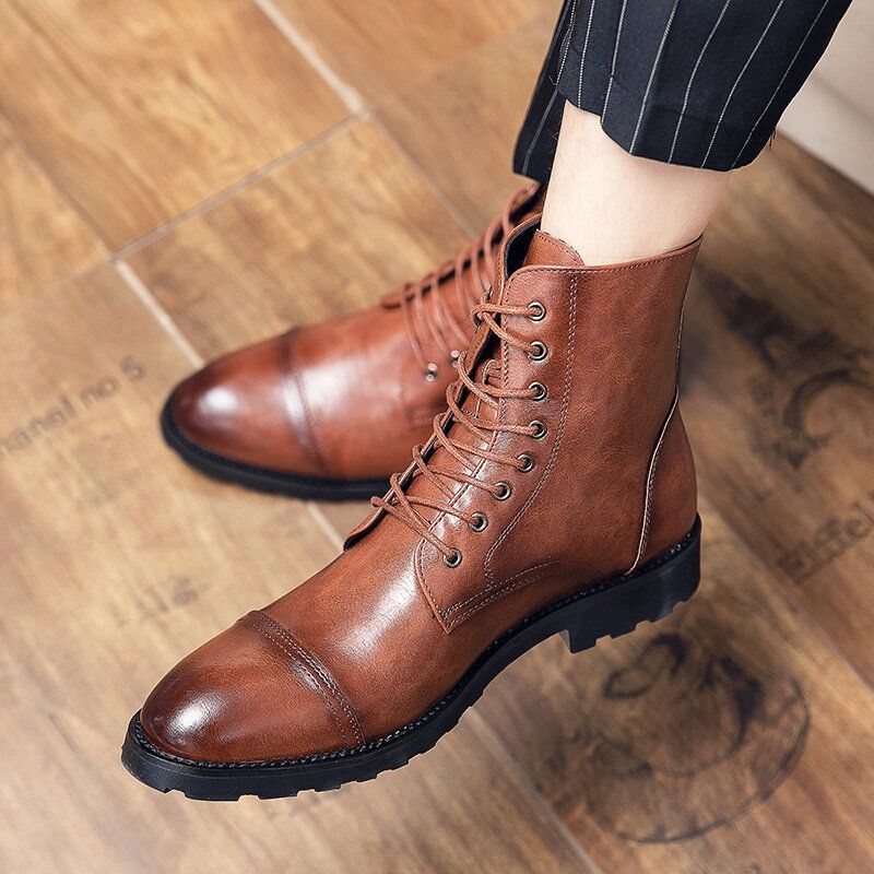 Heren Rundleer Comfy Soft Sole Vintage Business Lace Up Casual Boots