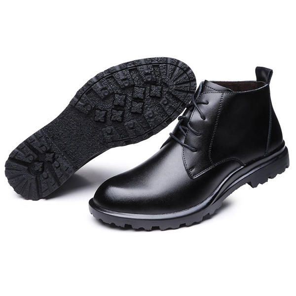 Heren Rundleer Pluche Voering Antislip Lace Up Casual Boots