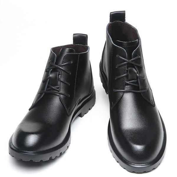 Heren Rundleer Pluche Voering Antislip Lace Up Casual Boots