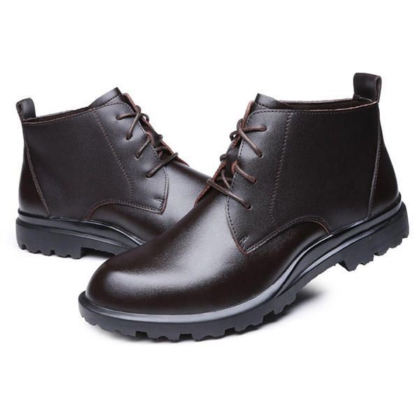 Heren Rundleer Pluche Voering Antislip Lace Up Casual Boots