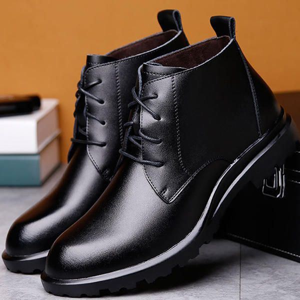 Heren Rundleer Pluche Voering Antislip Lace Up Casual Boots