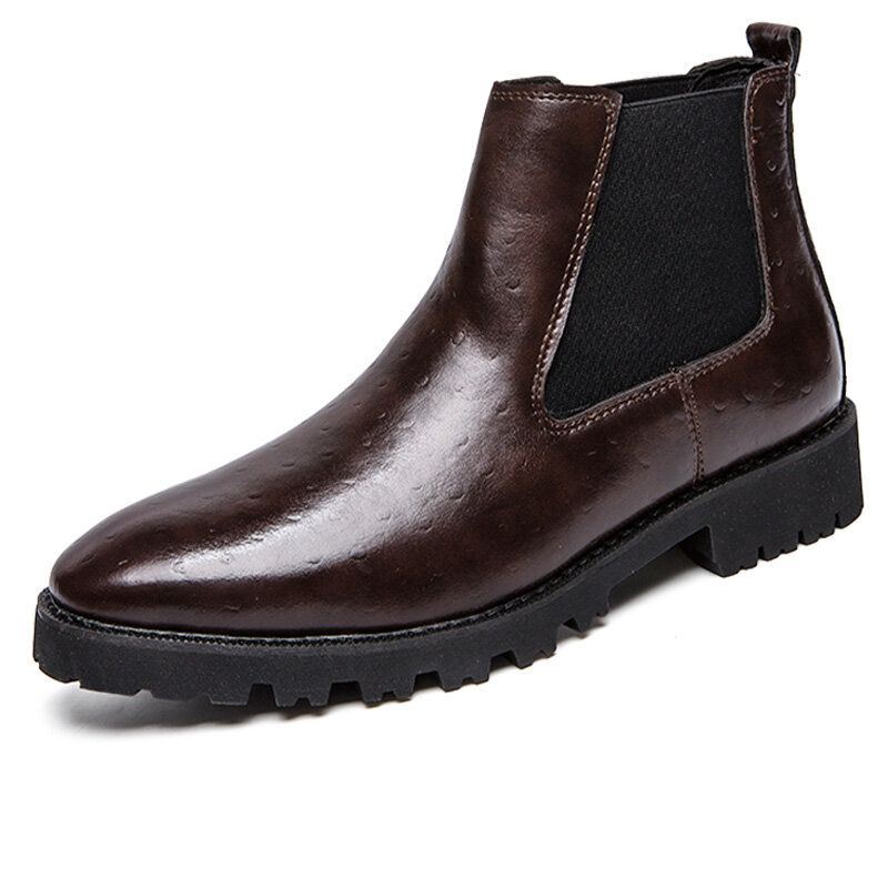 Heren Vintage Elastische Instappers Zakelijke Leren Enkel Chelsea Boots