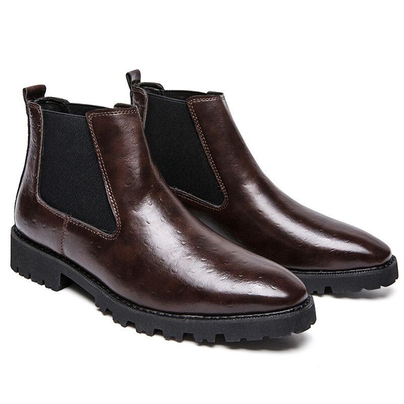 Heren Vintage Elastische Instappers Zakelijke Leren Enkel Chelsea Boots