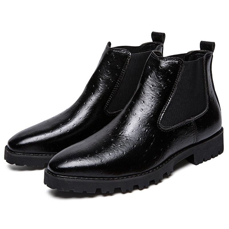 Heren Vintage Elastische Instappers Zakelijke Leren Enkel Chelsea Boots