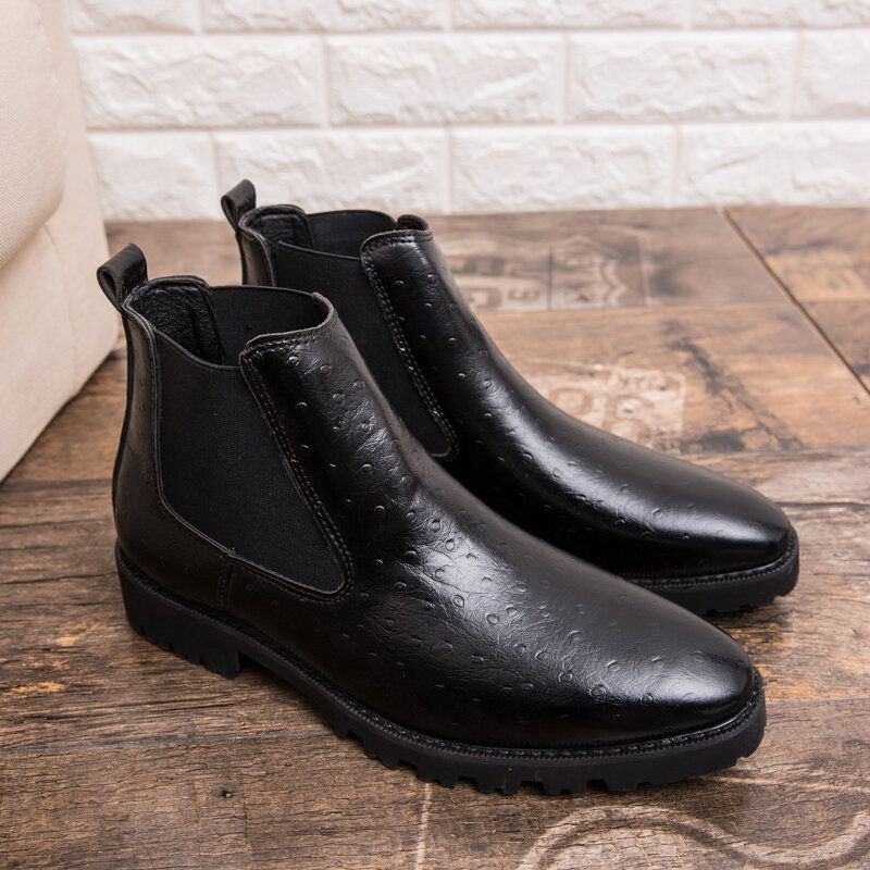 Heren Vintage Elastische Instappers Zakelijke Leren Enkel Chelsea Boots