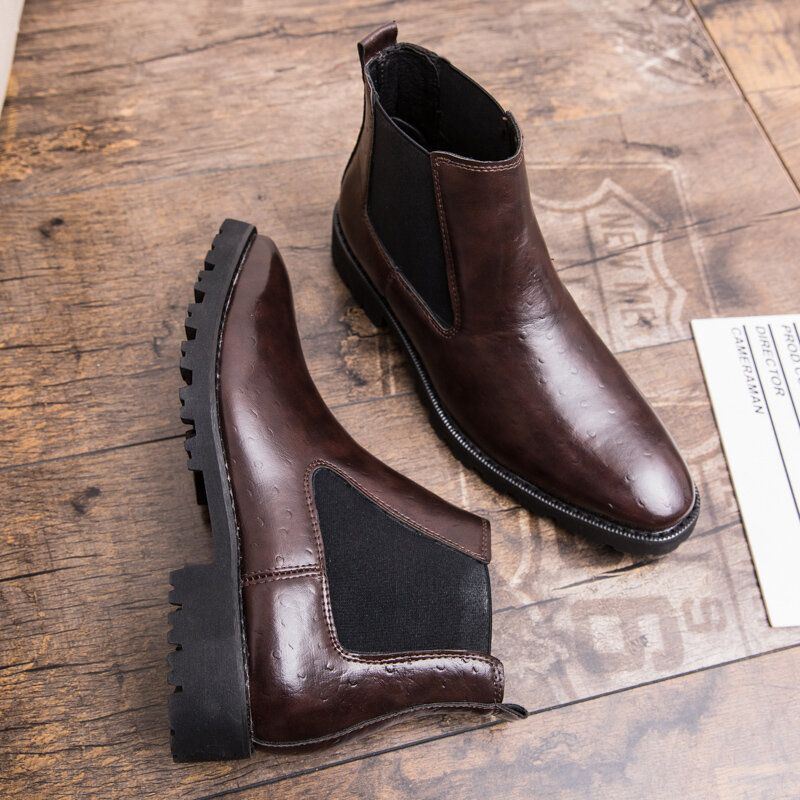 Heren Vintage Elastische Instappers Zakelijke Leren Enkel Chelsea Boots