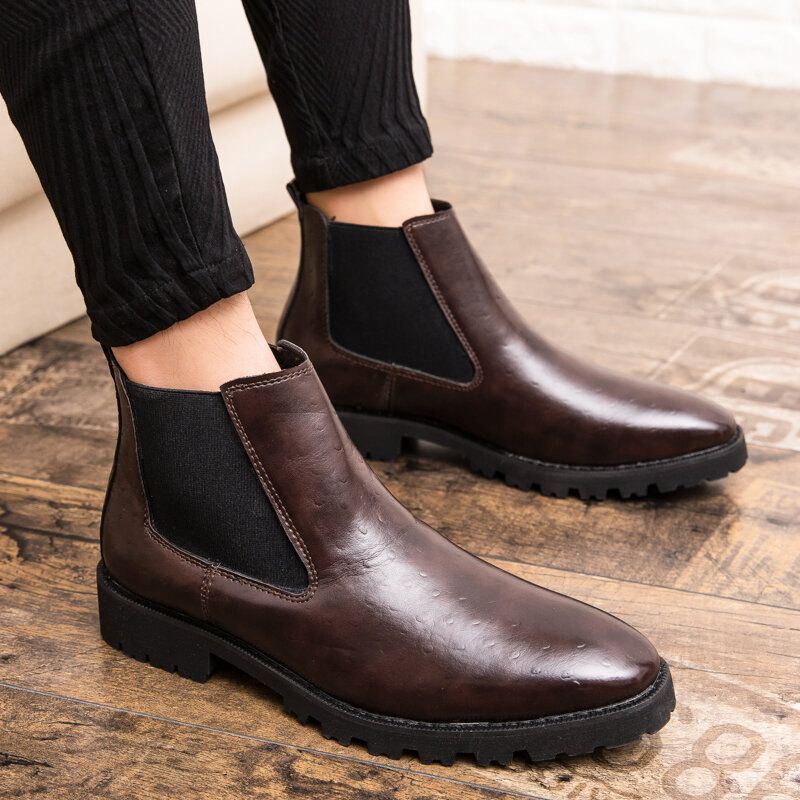 Heren Vintage Elastische Instappers Zakelijke Leren Enkel Chelsea Boots