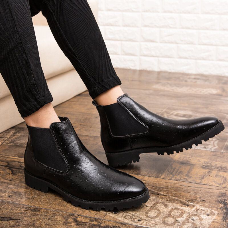 Heren Vintage Elastische Instappers Zakelijke Leren Enkel Chelsea Boots