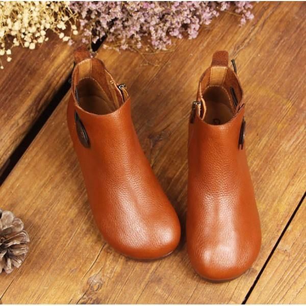 Leren Korte Laarzen Dames Casual Outdoor Soft Slip On Platte Schoenen