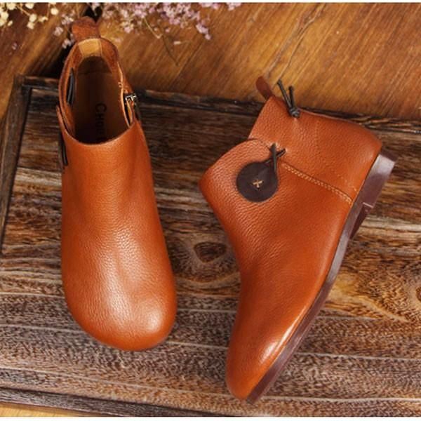 Leren Korte Laarzen Dames Casual Outdoor Soft Slip On Platte Schoenen