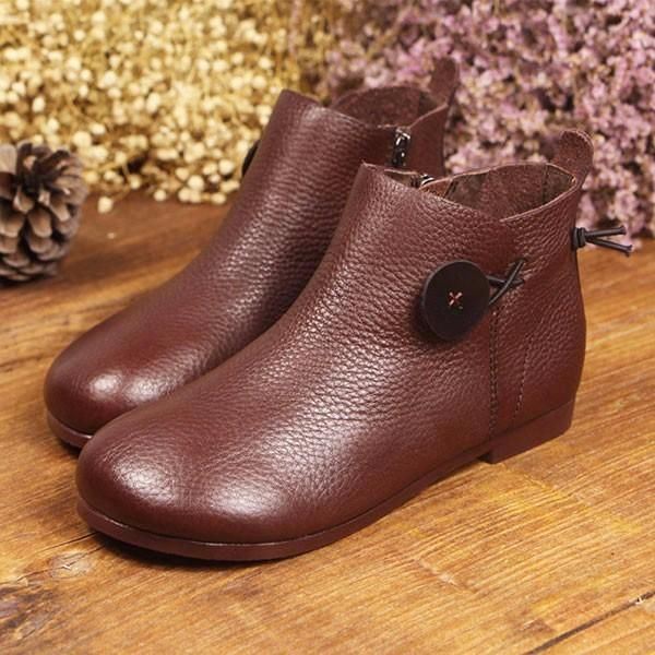 Leren Korte Laarzen Dames Casual Outdoor Soft Slip On Platte Schoenen