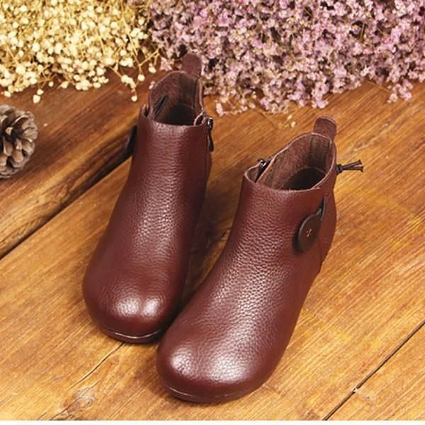 Leren Korte Laarzen Dames Casual Outdoor Soft Slip On Platte Schoenen