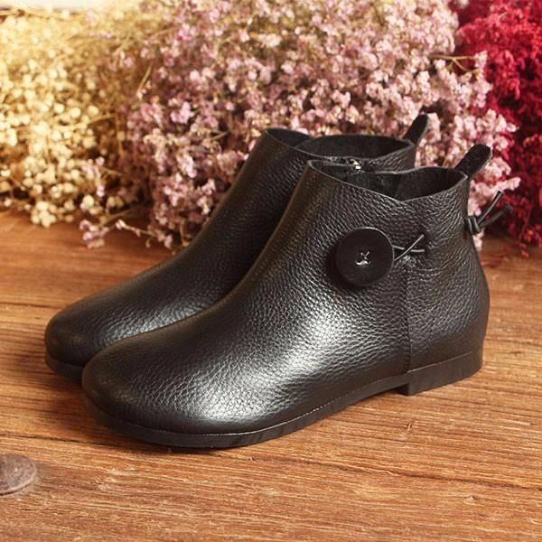 Leren Korte Laarzen Dames Casual Outdoor Soft Slip On Platte Schoenen