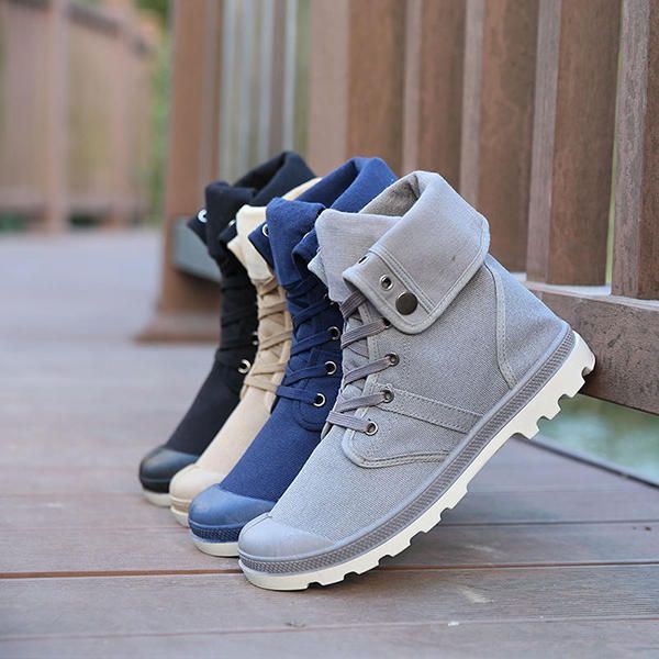 Nieuwe Mode Heren Casual Hoge Top Canvas Schoenen Outdoor Lace-up Sport Sneakers Schoenen: