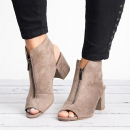 Peep-toe Enkellaarsjes Met Rits Aan De Voorkant Sandalen Met Dikke Hak Pumps